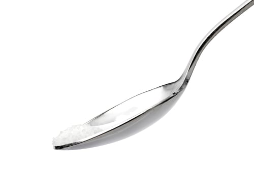 Preview: Metal spoon with a pinch of salt on white background