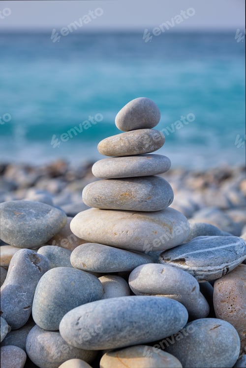 Preview: Zen balanced stones stack on beach