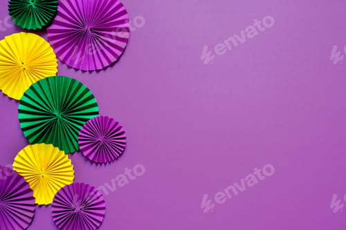 Preview: Mardi gras.Holidays mardi gras masquarade, venetian mask fan over purple background. view above,ma