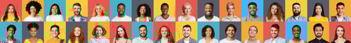 Preview: Collage Of Real Men And Women's Faces On Colorful Backgrounds