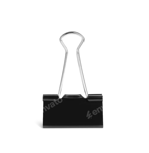 Preview: Black binder clip isolated on white. Stationery