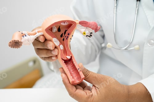 Preview: Uterus, doctor with anatomy model for study diagnosis and treatment in hospital.