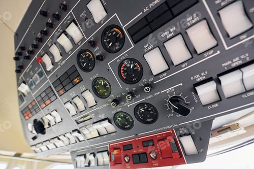 Preview: Close up focused view of airplane cockpit