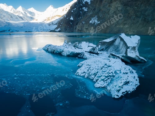 Preview: Aerial view of beautiful frozen glacier lagoon in Tibet,China