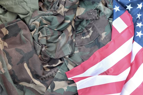 Preview: United States of America flag and folded military uniform jacket