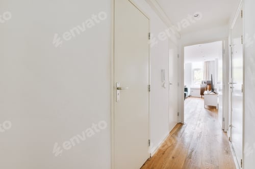 Preview: Narrow corridor with doors and lamp