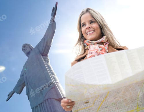 Preview: Happy Woman Traveling To Rio De Janeiro And Holding A Map