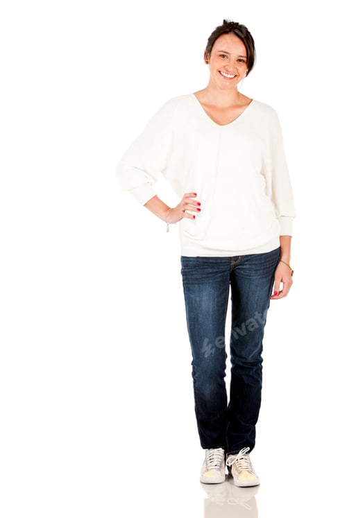 Preview: Fullbody Woman Looking Beautiful And Smiling - Isolated