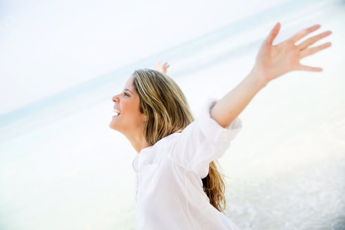 Preview: Woman With Arms Open Enjoying Her Holidays At The Beach