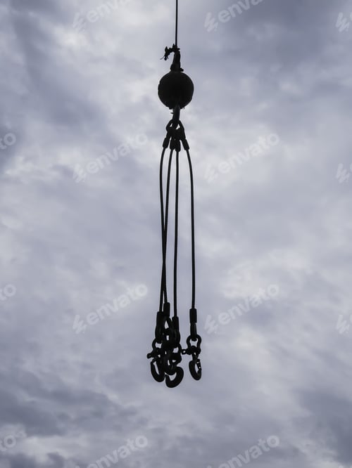 Preview: Industrial Equipment In Silhouette: Four Hooks To Lift Commercial Fishing Tackle And Other Heavy