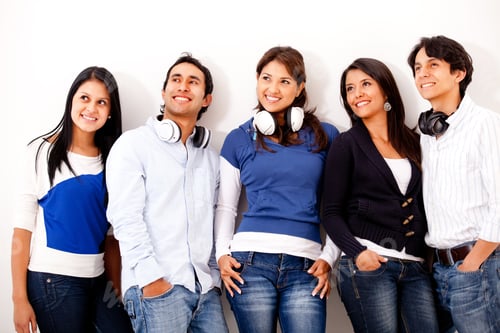 Preview: Group Of Young Music Lovers With Headphones And Smiling