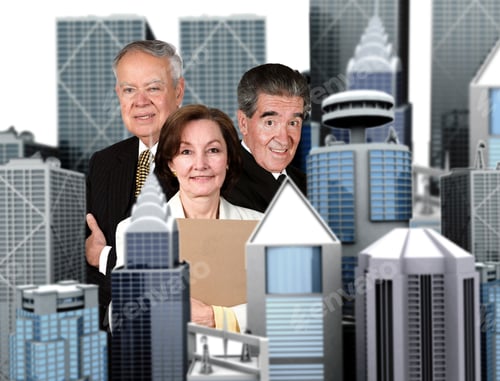 Preview: Business People In Corporate Environment With Buildings Made In 3D - Focus Is On People