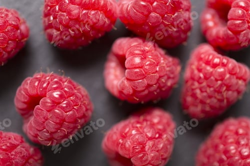 Preview: Fresh Ripe Summer Raspberries On Black Slate