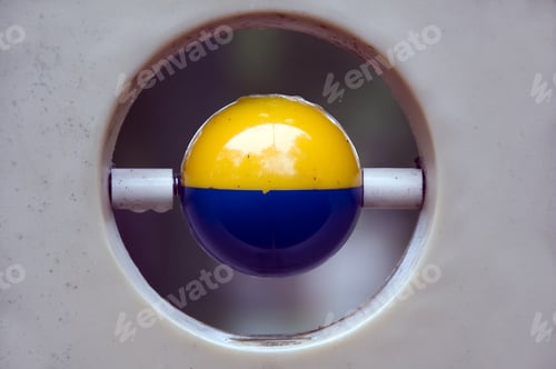 Preview: Blue And Yellow Ball In Playground Fixture After Rain