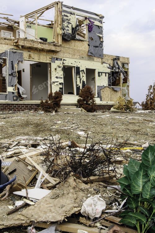 Preview: Washington, Illinois, Usa - March 21, 2014: Debris Still Lies In A Ruined Yard Around A House