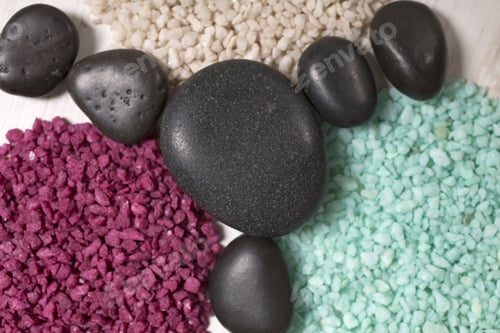 Preview: Three Piles Of White Red And Blue Sand With Smooth Peoples Boring The Piles