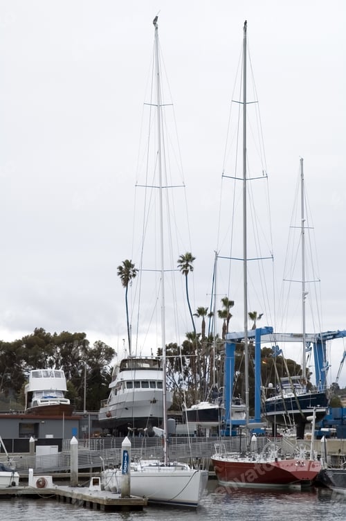 Preview: Tall Masts Of Sailboats In Marina, Overcast Sky, Southern California