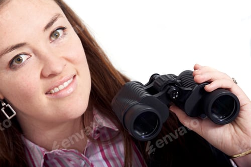 Preview: Woman Holding Binoculars Looking Forward to Exploration