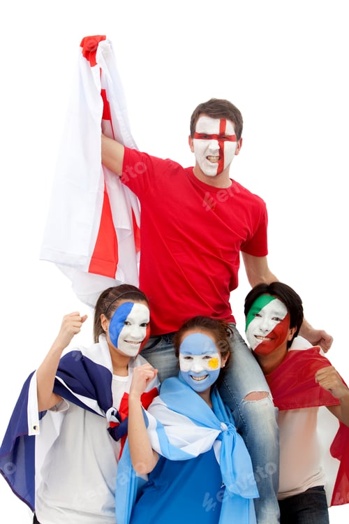 Preview: Patriotic People With Flags Painted On Their Faces - Isolated Over A White Background