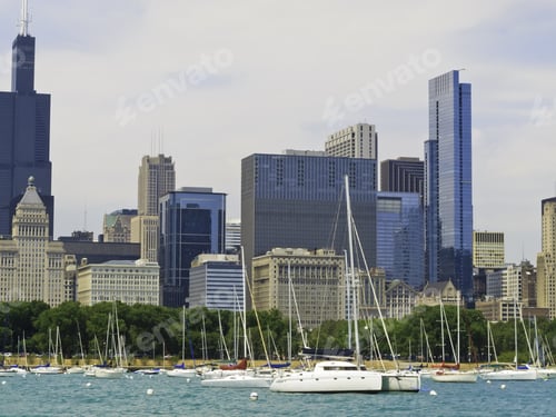 Preview: Cityscape In Summer: Chicago Skyline As Seen From Monroe Harbor, With Willis Tower (Formerly Known