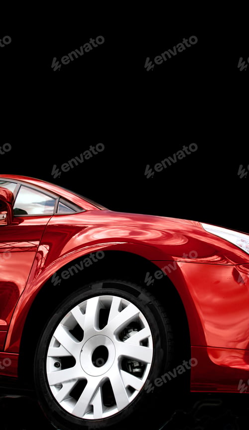 Preview: Red Car Wheel Close Up On A Black Background