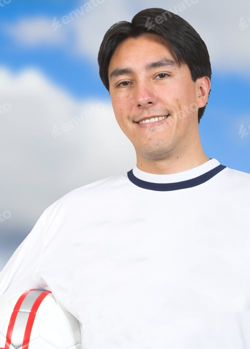 Preview: Casual Guy With A Soccer Ball With Sky On The Background