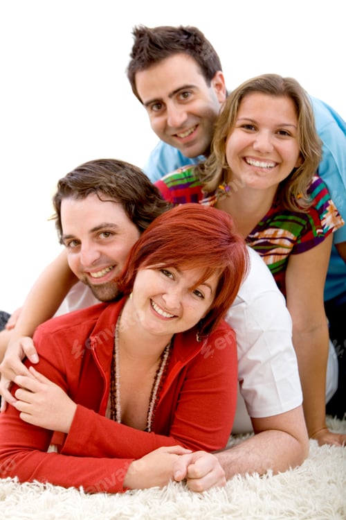 Preview: Happy Group Of Friends Lying On The Floor Smiling