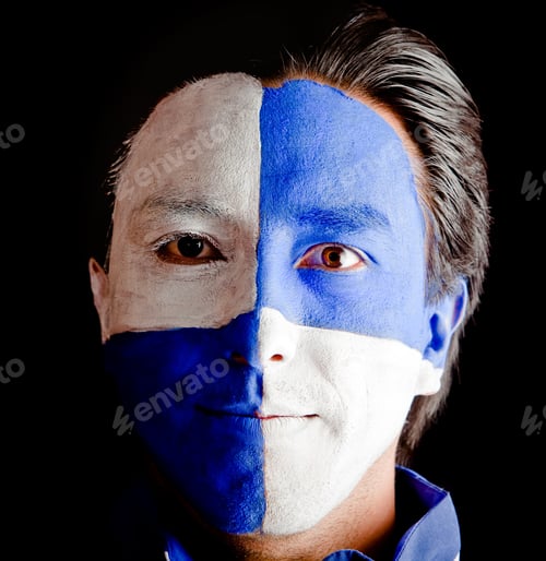 Preview: Man With A Blue And White Flag Painted On His Face