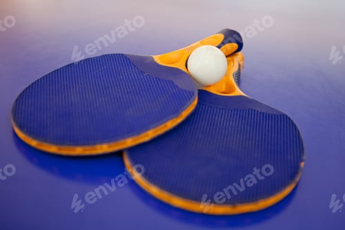 Preview: Ping Pong Set With Two Blue Rackets And A White Ball
