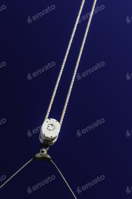 Preview: Minimalist Nautical Abstract On Dark Blue Background: Detail Of Rigging On Replica Of A