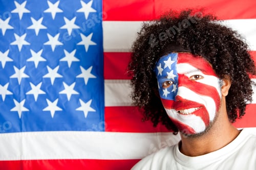 Preview: American Man With The Usa Flag Painted On His Face