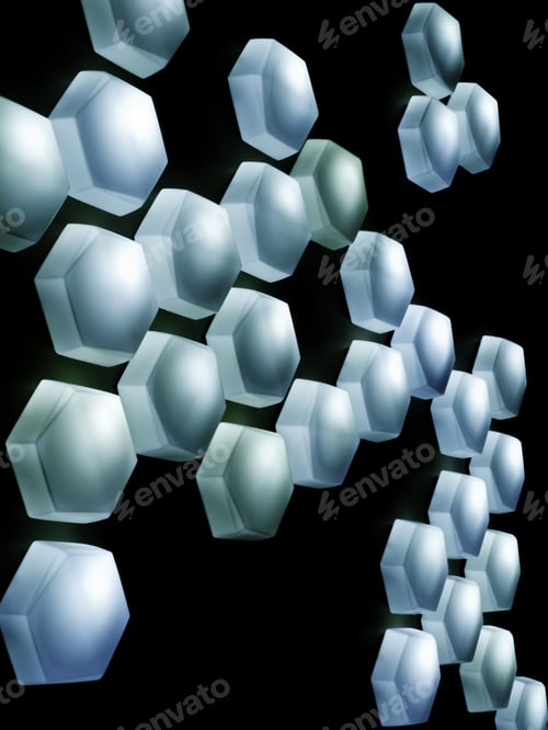 Preview: Interior Lighting Abstract: Hexagonal Light Fixtures On Dark Wall, Side View