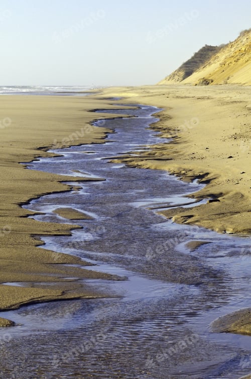 Preview: Tidal Channel Along Sandy Beach After Sunrise On Cape Cod, Massachusetts