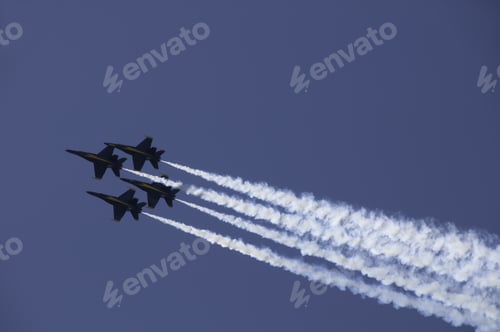 Preview: Janesville, Wi - May 31: Four F-18 Hornets Make A Pass Together During A Navy Blue Angels