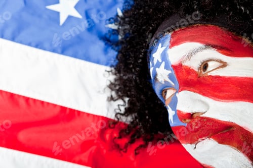 Preview: American Man With The Usa Flag Painted On His Face