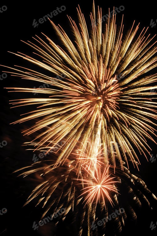 Preview: Burst Of Fireworks Like A Dandelion Above Several Smaller Bursts