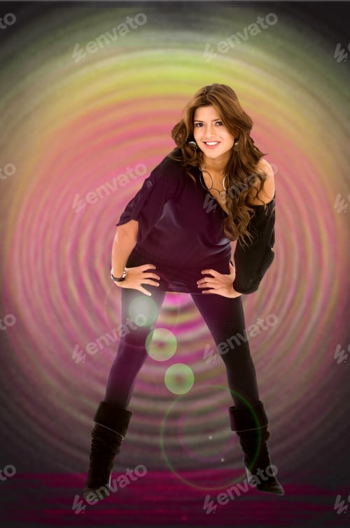 Preview: Woman Leaning Her Body Forward Over A Colourful Background