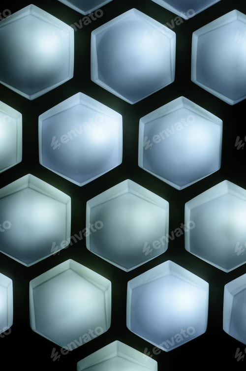 Preview: Hexagonal Light Fixtures In A Pattern On Dark Wall