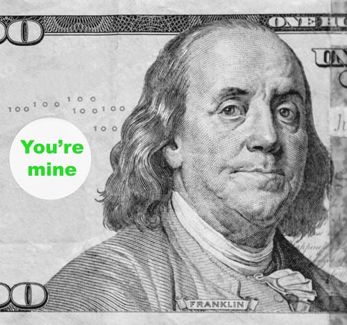 Preview: Macro Portrait Of Benjamin Franklin From Hundred-Dollar U.S. Bill With Word Balloon: "You'Re Mine"