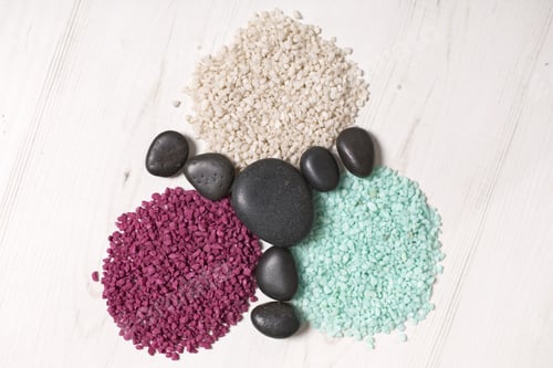 Preview: Three Piles Of White Red And Blue Sand With Smooth Peoples Boring The Piles