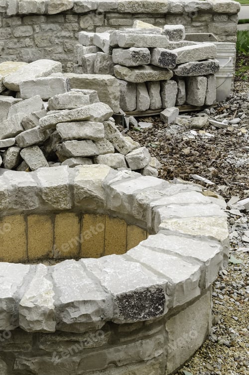 Preview: Garden Upgrade: Small Construction Site In Residential Front Yard, With Stonework In Progress