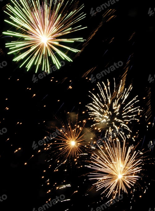 Preview: Variety Of Fireworks Bursts In Proximity