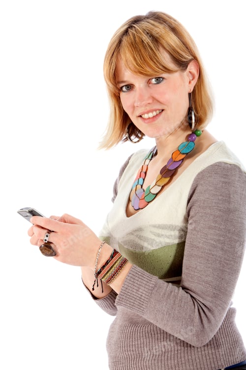 Preview: Woman Texting From Her Phone Isolated Over A White Background