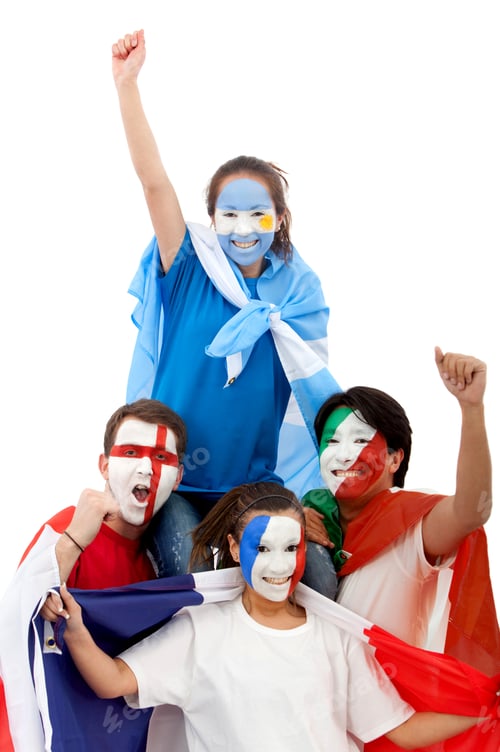 Preview: Patriotic People With Flags Painted On Their Faces - Isolated Over A White Background