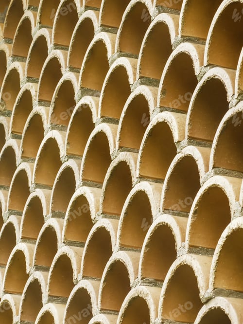 Preview: Garden Symmetry: Pattern Of Ornamental Wall Made Of Half-Cylindrical Ceramic Tiles