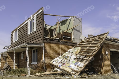Preview: Washington, Illinois, Usa - March 31, 2014: Demolition Seems Immiment For The Remains Of A House