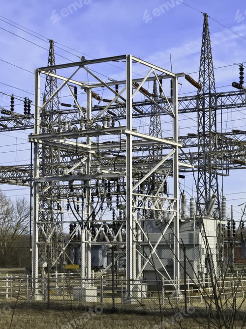 Preview: Part Of Electrical Substation With Steel Lattice Structures