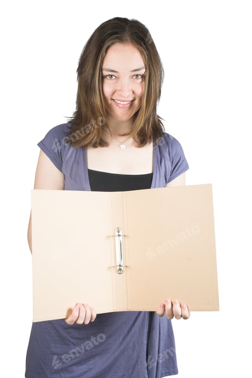 Preview: Beautiful Woman Holding A Folder Over A White Background