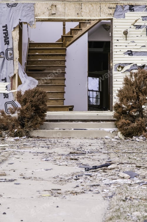 Preview: Washington, Illinois, Usa - March 21, 2014: Doorless Entrance To An Abandoned House Hit By A