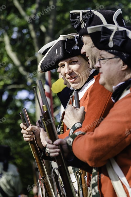 Preview: Wheaton, Illinois/Usa - September 12, 2015: British Troops Stand In Line For Review, One With A Sly